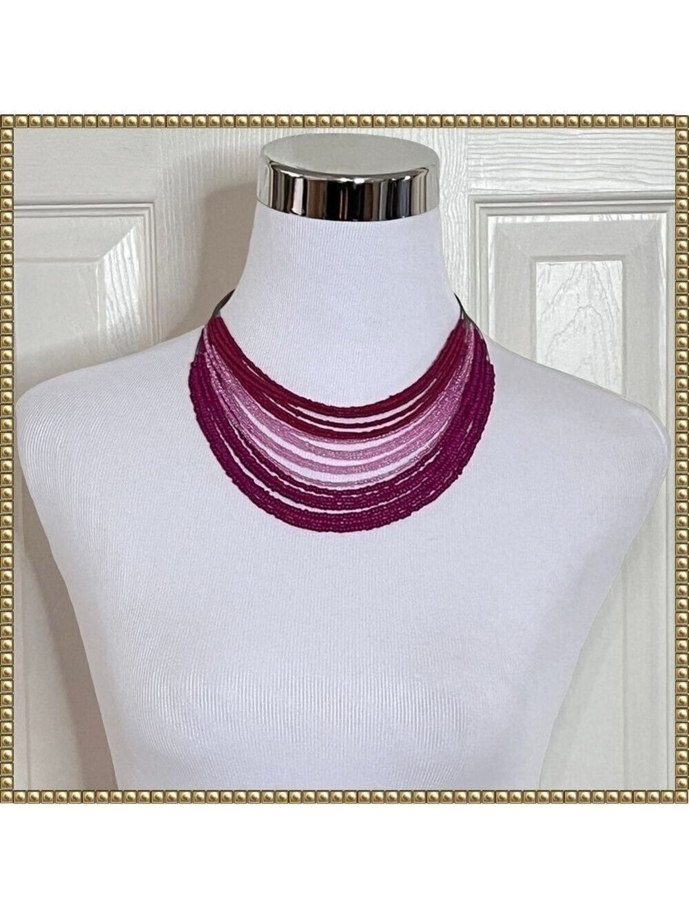 Mixit Pink Beaded Multi Layer Necklace Silver Tone NWT